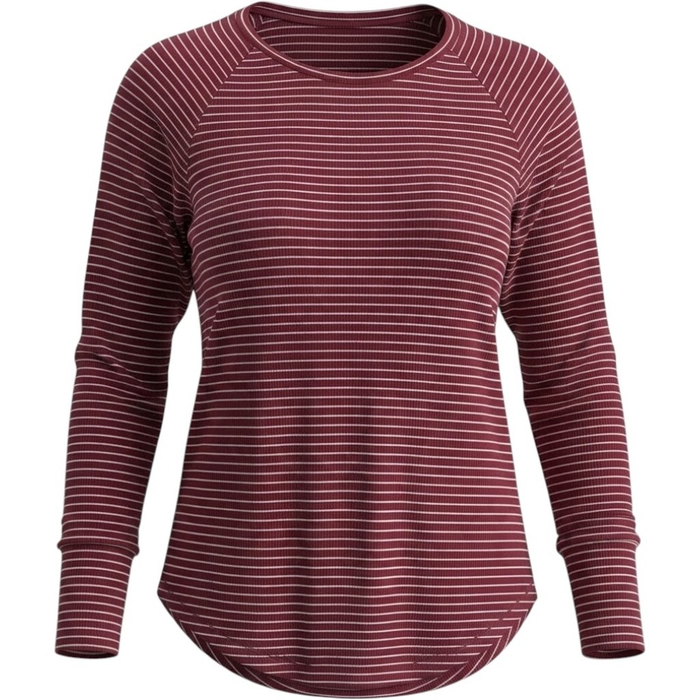 Aerie OFFLINE Womens Large Burgundy White Striped Ribbed Raglan Long Sleeve Top